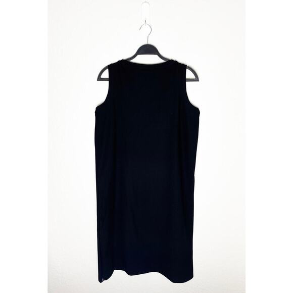 Eileen Fisher Womens Petite Shift Midi Tank Dress Viscose Slit Black Classic Med - Picture 3 of 7